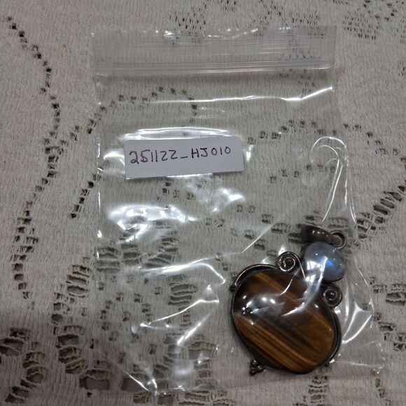 Vintage 925 Silver Real Tiger Eye & Moonstone Gemstone Oval Pendant Boho Hippie - Picture 16 of 16